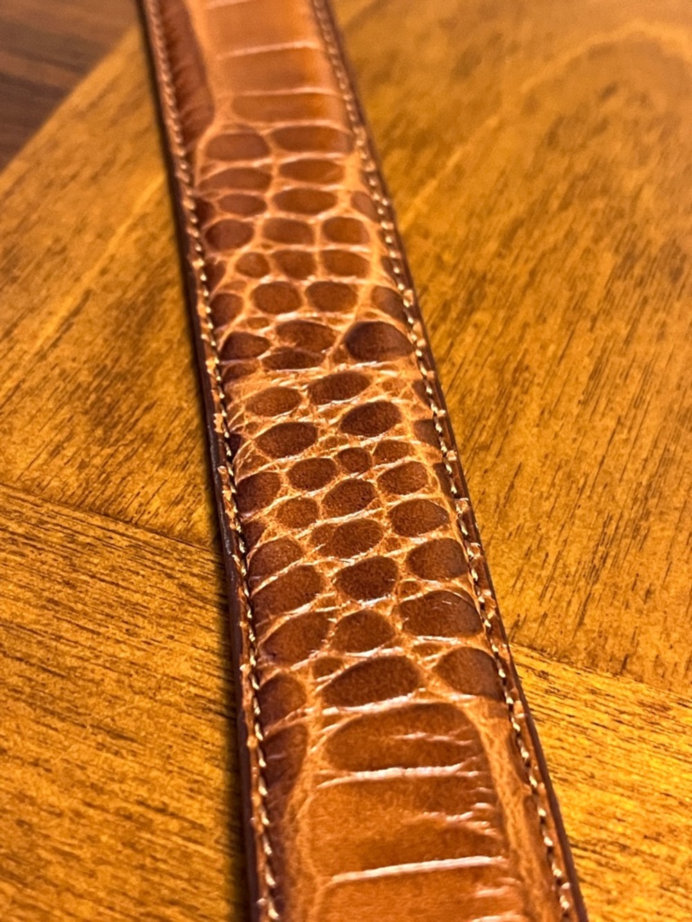 Lauren Ralph Lauren Tan Croc-Embossed Leather Belt with Gold-Tone Buckle, 38 in - Picture 11 of 16